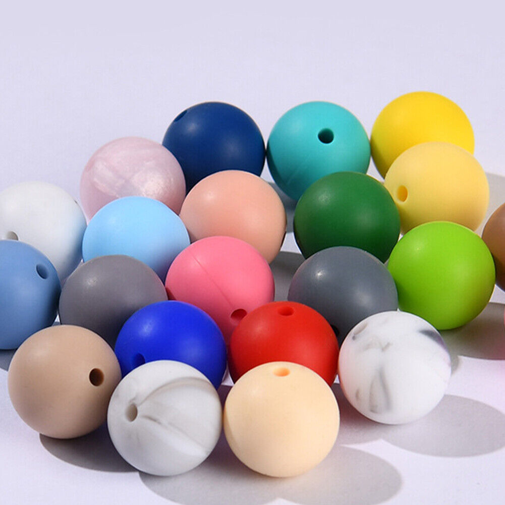 US 60-120Pc 15mm Bulk Assorted Rubber Large Round Silicone Loose Beads DIY Craft