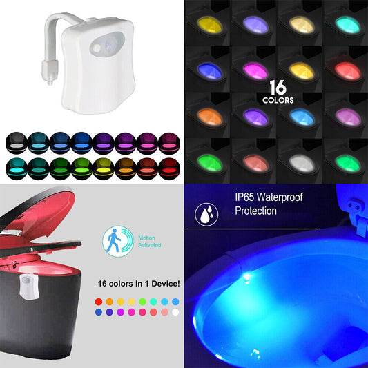 US 3-6 Pack Motion Sensor Activated LED 16 Colors Changing Toilet Night Light