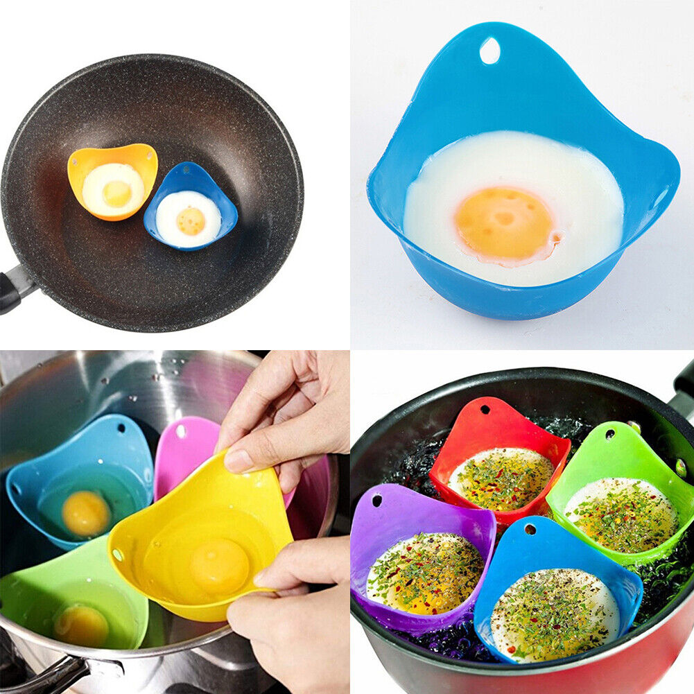 US 4-8 Pack Egg Poacher Silicone Poaching Cups Boil Microwave Stove Top Cook Egg