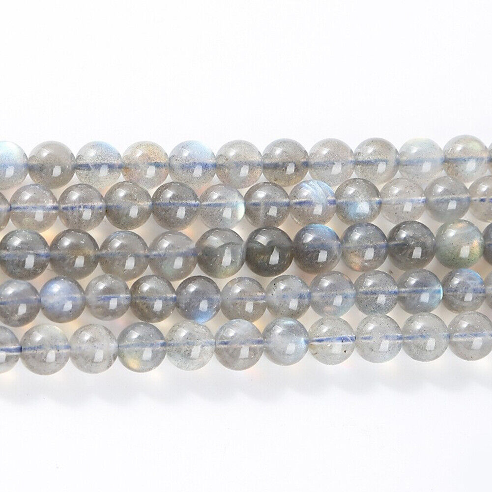 US 6/8 mm Light Gray Labradorite Bead Genuine Natural Grade 3A Gemstone Round