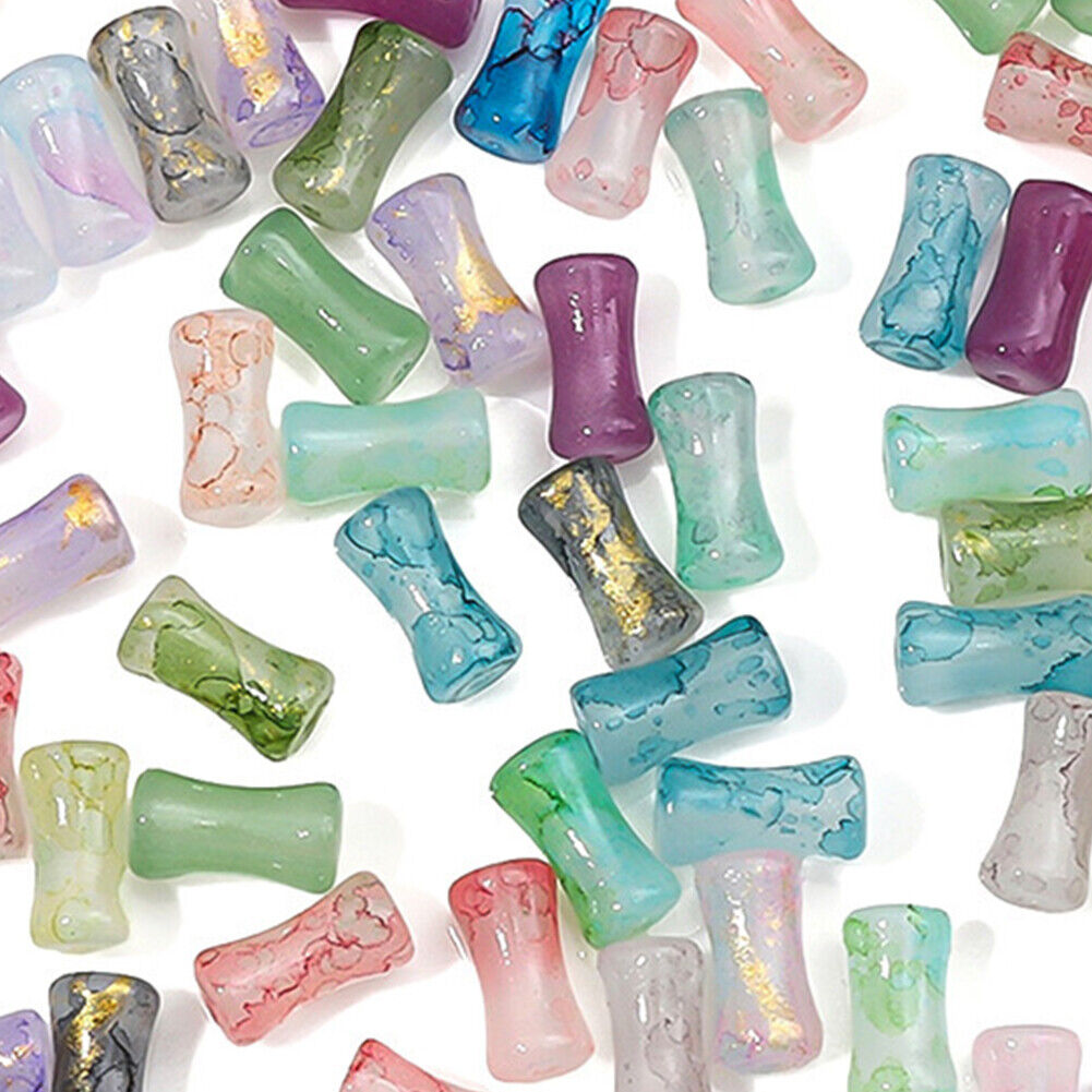 US 100-200 Pack Natural Jadeite Column Stone Beads Tube Bamboo Shape Jade Stone