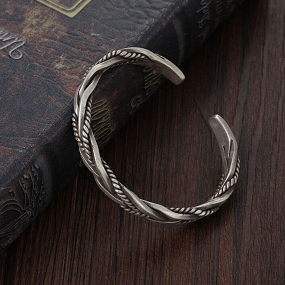 US 2-4 Pcs 925 Sterling Silver Bracelet Open Handmade Vintage Twist Cuff