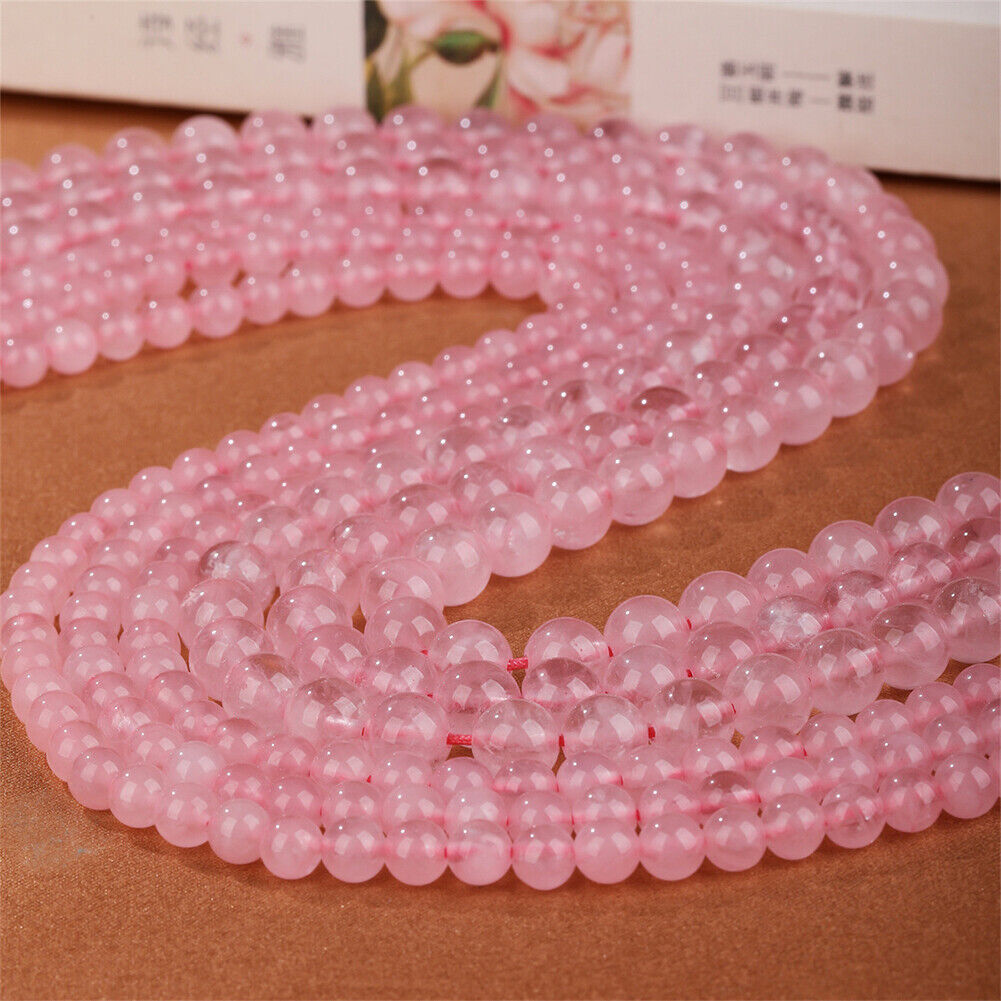 US 15" 6/8/10mm Pink Crystal Natural Stone Beads Rose Quartzs Round Loose