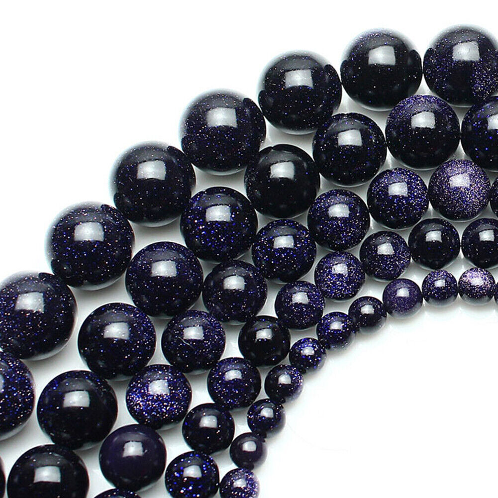 US 6/8/10MM Natural Blue Sandstone Loose Beads Starry Sky Stone Round DIYJewelry