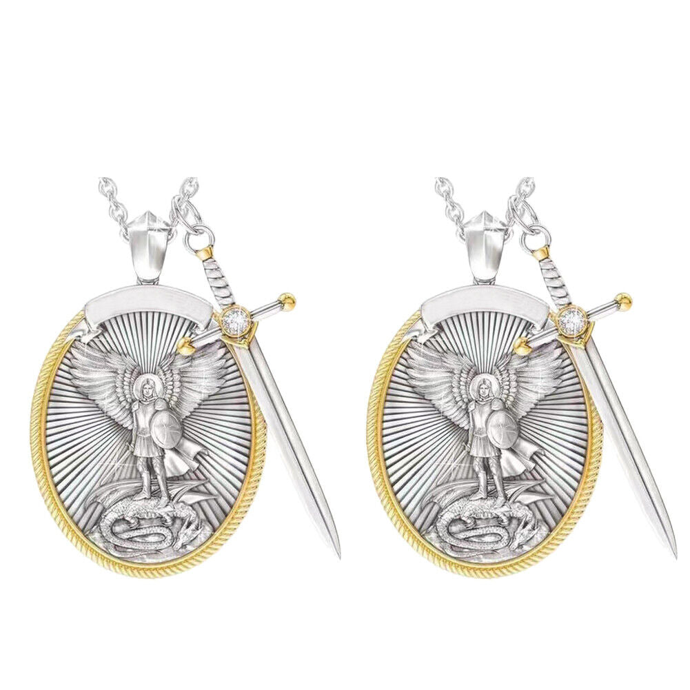 US 1-2 Pack Catholic Patron Archangel St. Michael Pendant Necklace Sword Shield