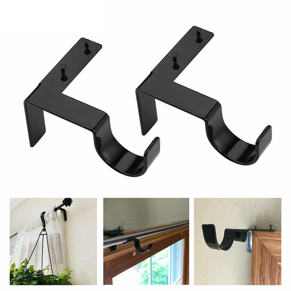 US 6-12 Pc Curtain Pole Bracket No Drill Curtain Rod Holder Wooden Window Frame