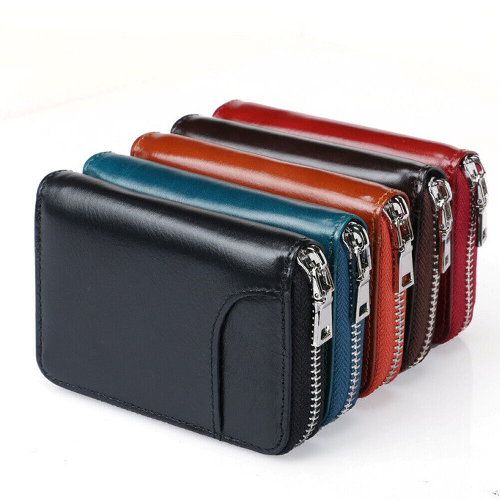 US 1-2 Pc Leather Zipper Slim Wallet RFID Blocking Credit Card Holder Thin Purse