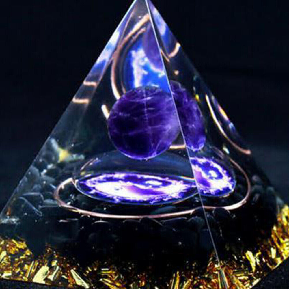 US 1-2 Pack Orgonite Pyramid Amethyst Peridot Healing Crystal Energy Orgone EMF