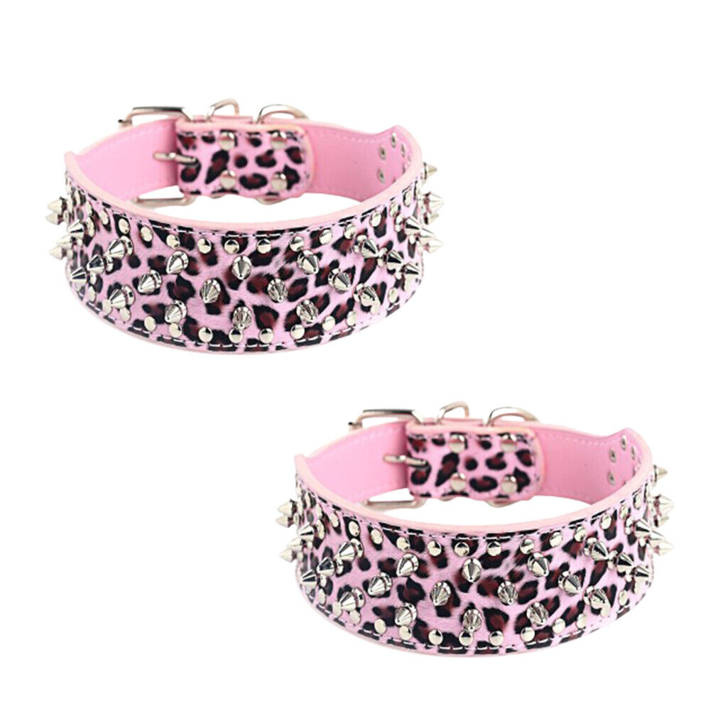 US 1-2 Pack Spiked Studded Leather Dog Collar Leash Pit Bull Medium Large Breeds