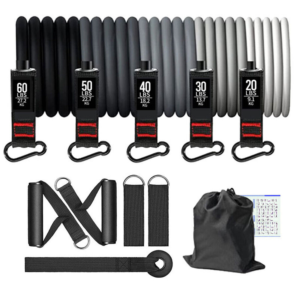 US 1-2 Sets of 11 Pcs Resistance Band Physical Therapy Workout Yoga Abs Exercise