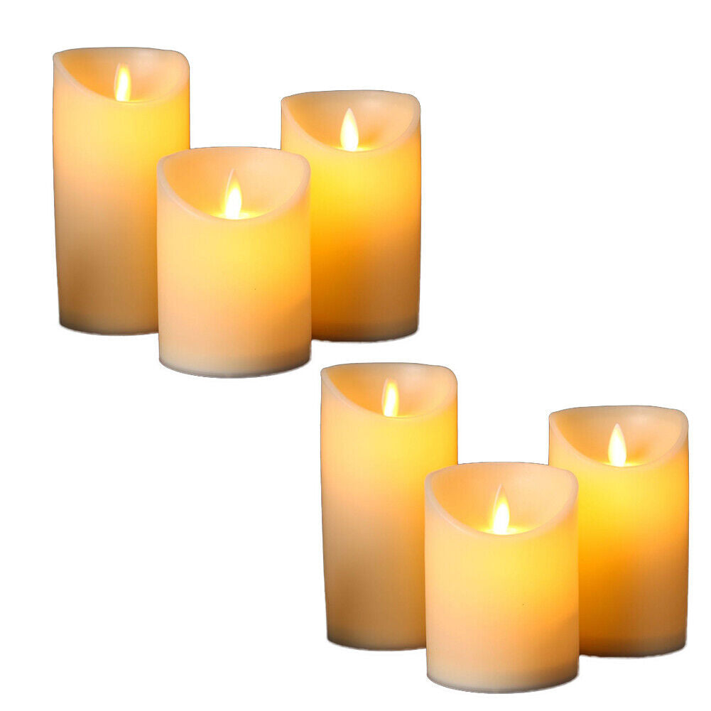 US 3-6 Pcs Set Flickering LED Wax Pillar Flameless Candles Remote Control Timer