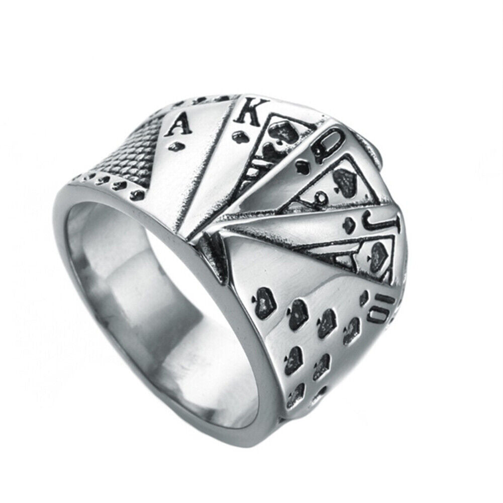 US 1-2 Pack Retro Vintage Steel Lucky Poker Ring Games Casino Party Biker Men