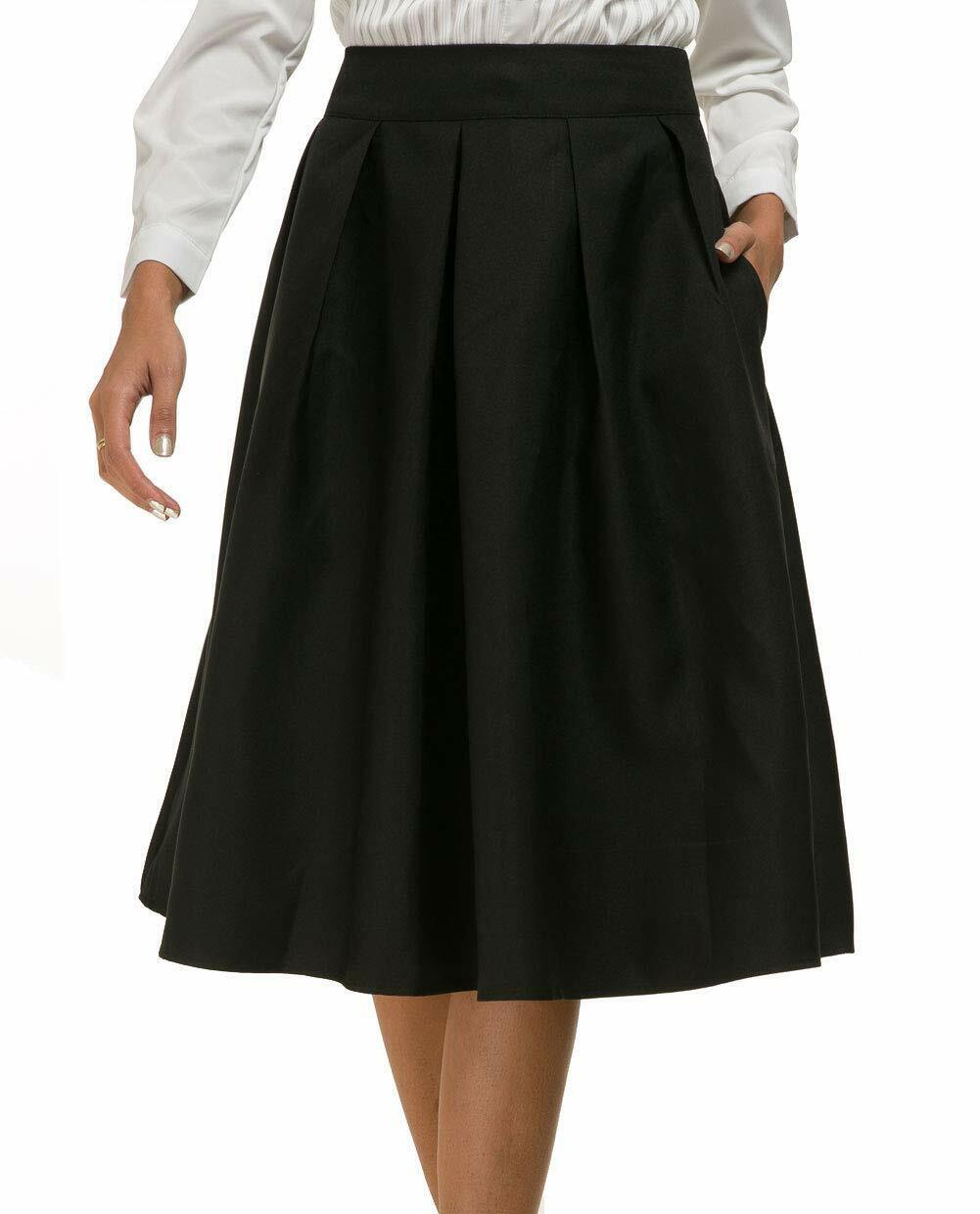 Women High Waist A-line Skater Flared Midi Skirt with Pocket