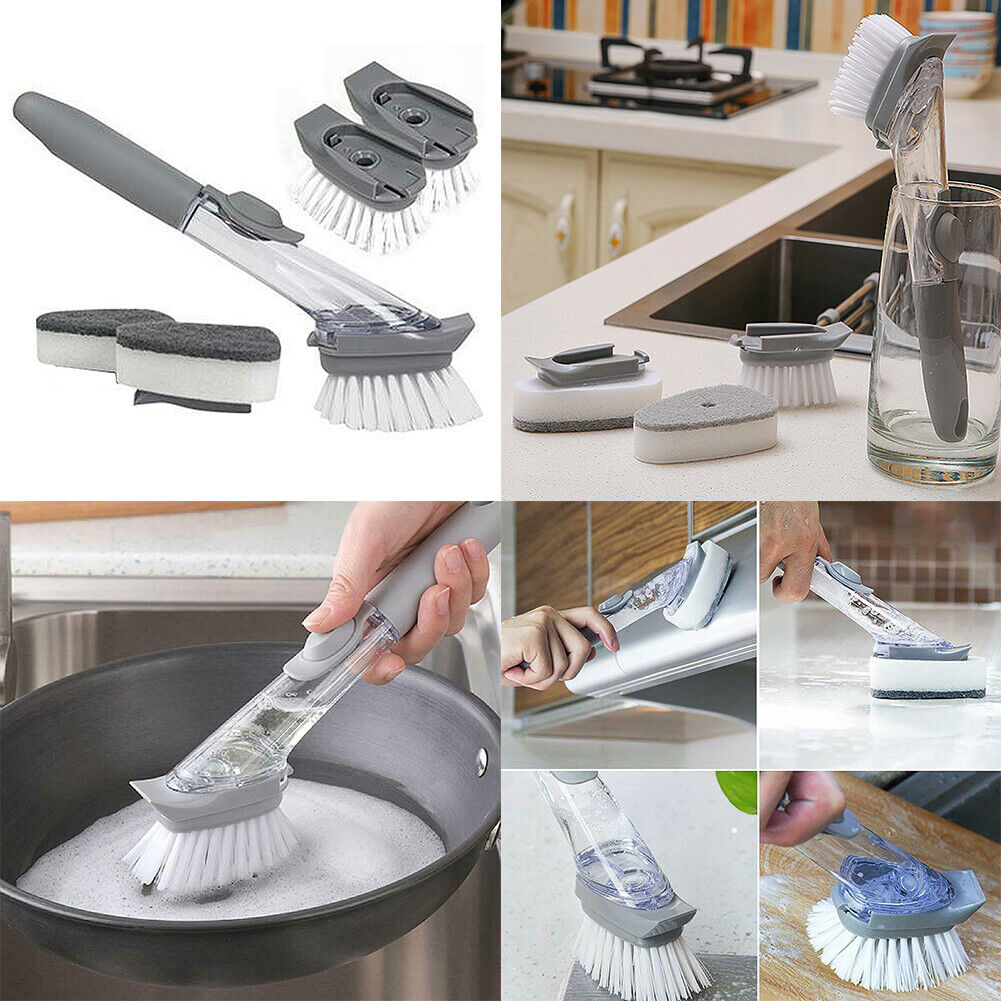 US 1~2Pc Kitchen Automatic Liquid Soap Dispensing Dish Brush Washing Bowl Sponge