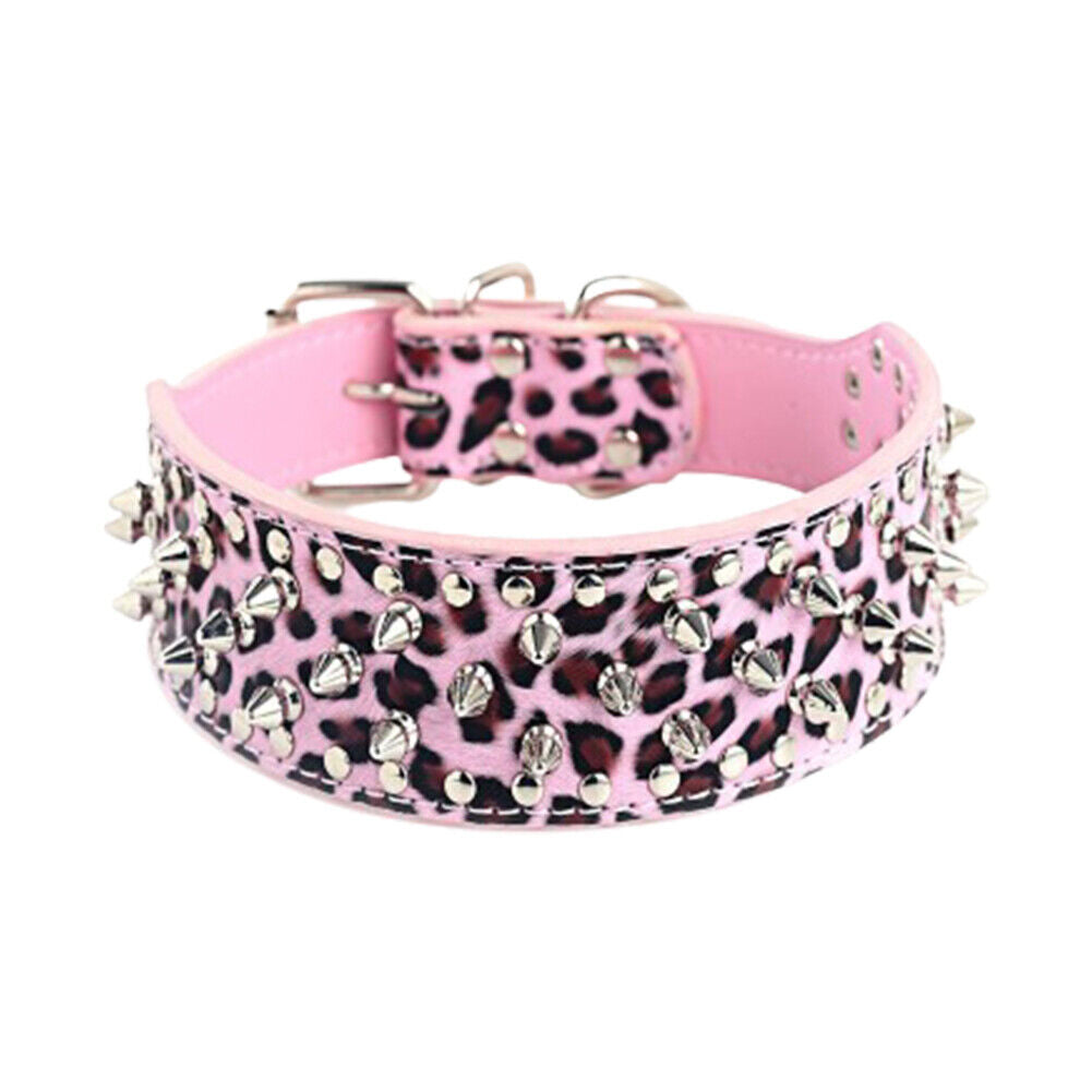 US 1-2 Pack Spiked Studded Leather Dog Collar Leash Pit Bull Medium Large Breeds