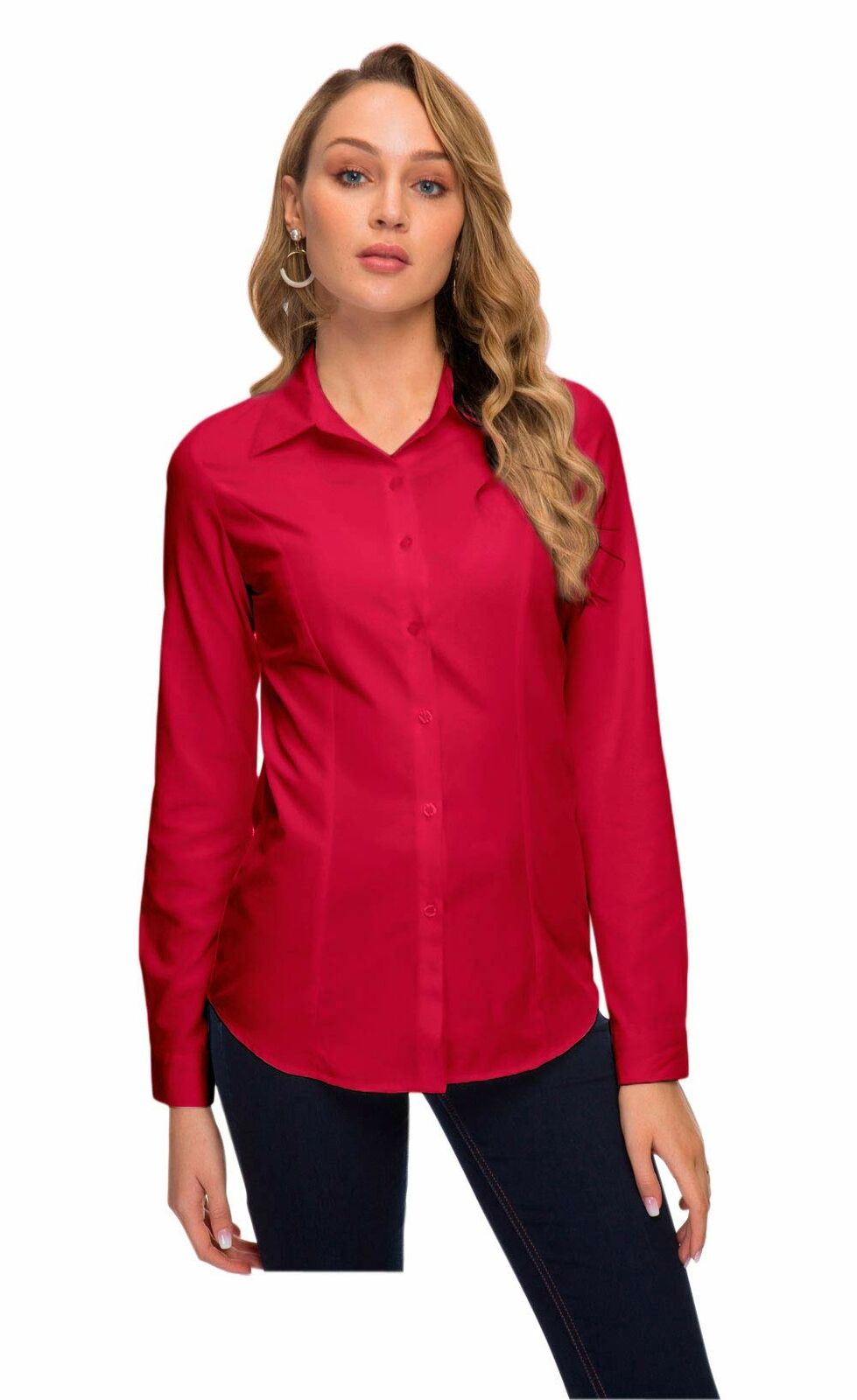 Women's Simple Button Down Shirt Long Sleeve Formal Work Blouse