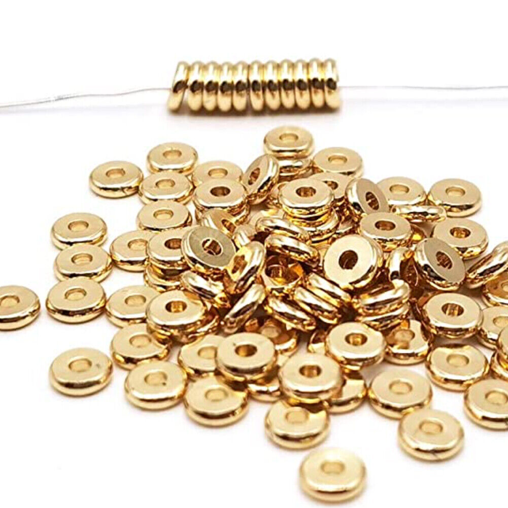 US 100-200Pc Heishi Beads 6mm Long-Lasting Disc Brass Rondelle Spacer Beads Pale