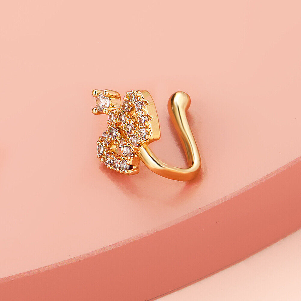 US 2 Pcs Star Heart Crown Nose Ring Copper Durable Fake Non-Pierced Nose Clip