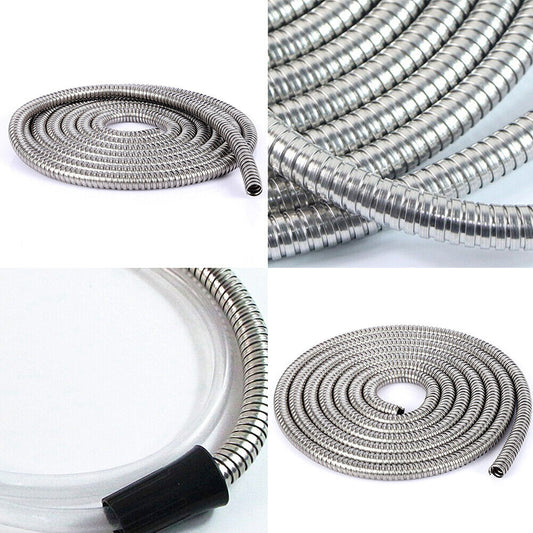 US 50FT 304 Stainless Steel Water Hose Pipe Metal Garden Pipe Connector