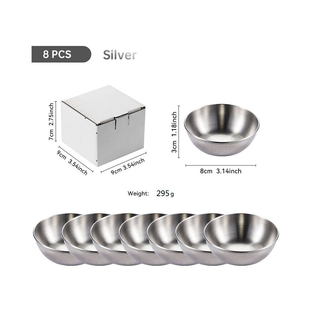 US 8-16 Pc 3.2” Stainless Steel Sauce Dish Saucers Dipping Bowl Appetizer Plates