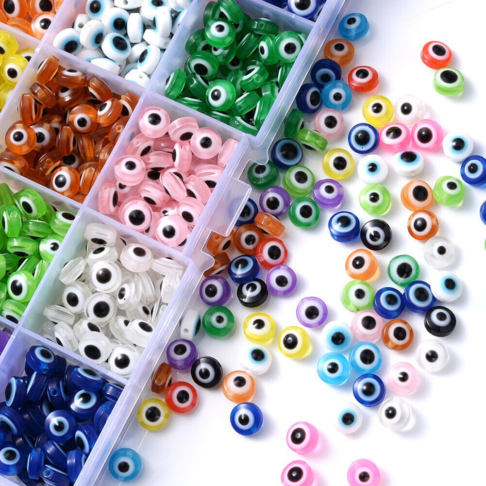 US 750-1050 6/8mm Evil Eye Bead Charm Flat Resin Spacer Turkish Bead DIY Jewelry