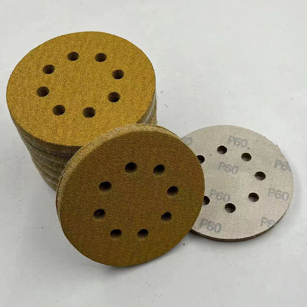 US 100 Pcs 5 Inch 8 Hole Dustless Hook Loop Sanding Disc Sander Round Sandpaper