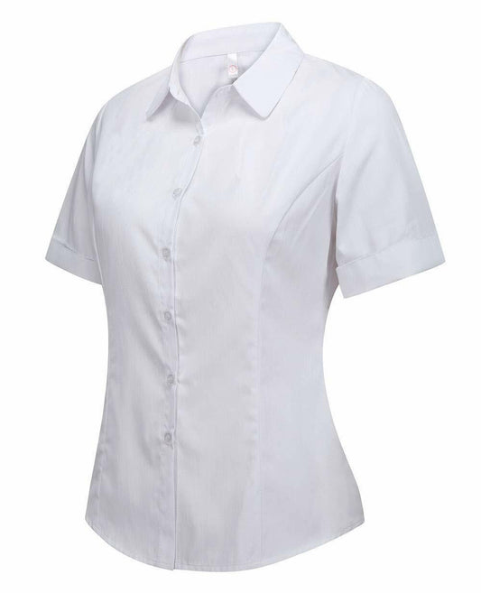 Women's Cotton Basic Button Down Shirt Tailored Short Sleeve Blouse