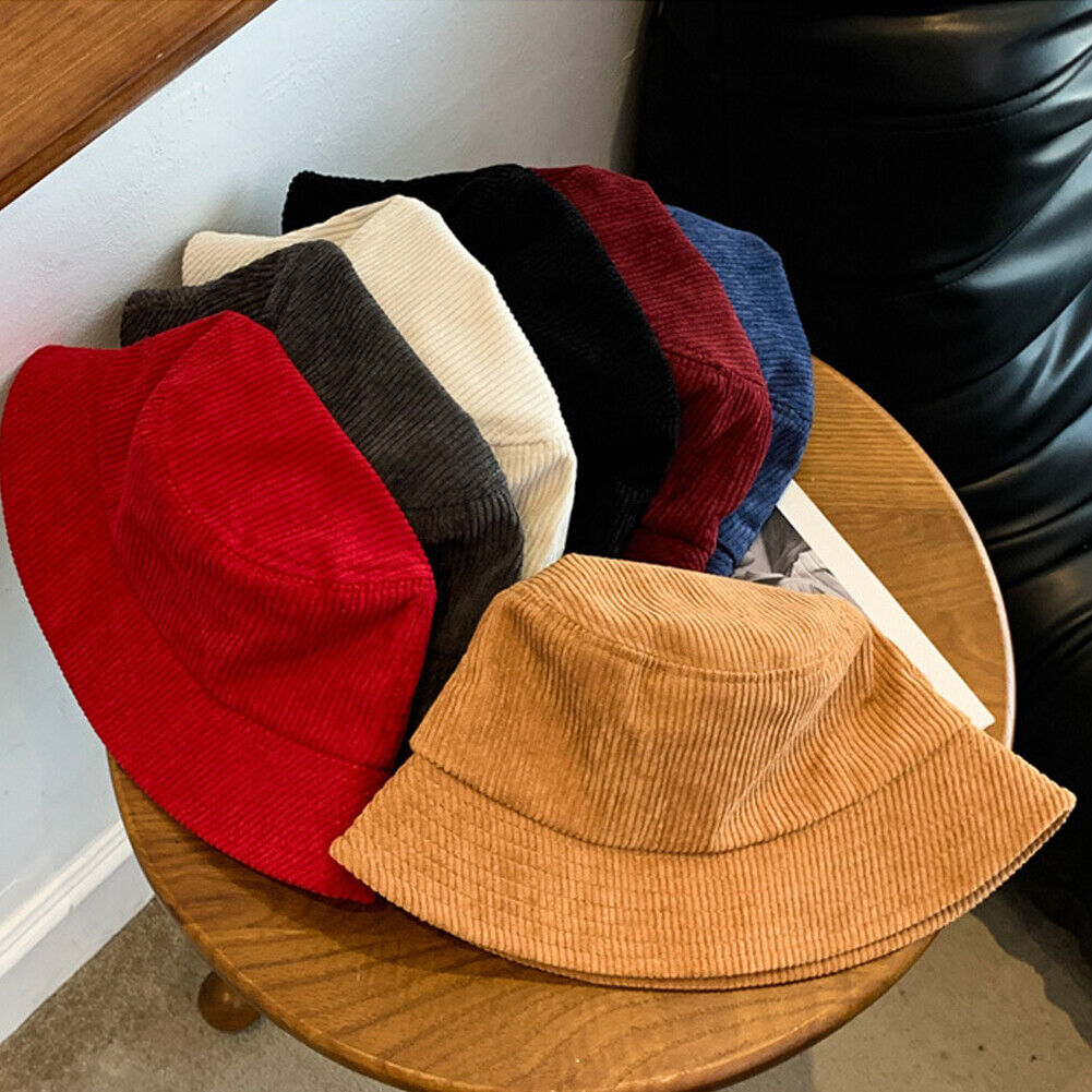 US 1-2 Pack Corduroy Bucket Hat Double Sided Fisherman's Cap Teens Men Women