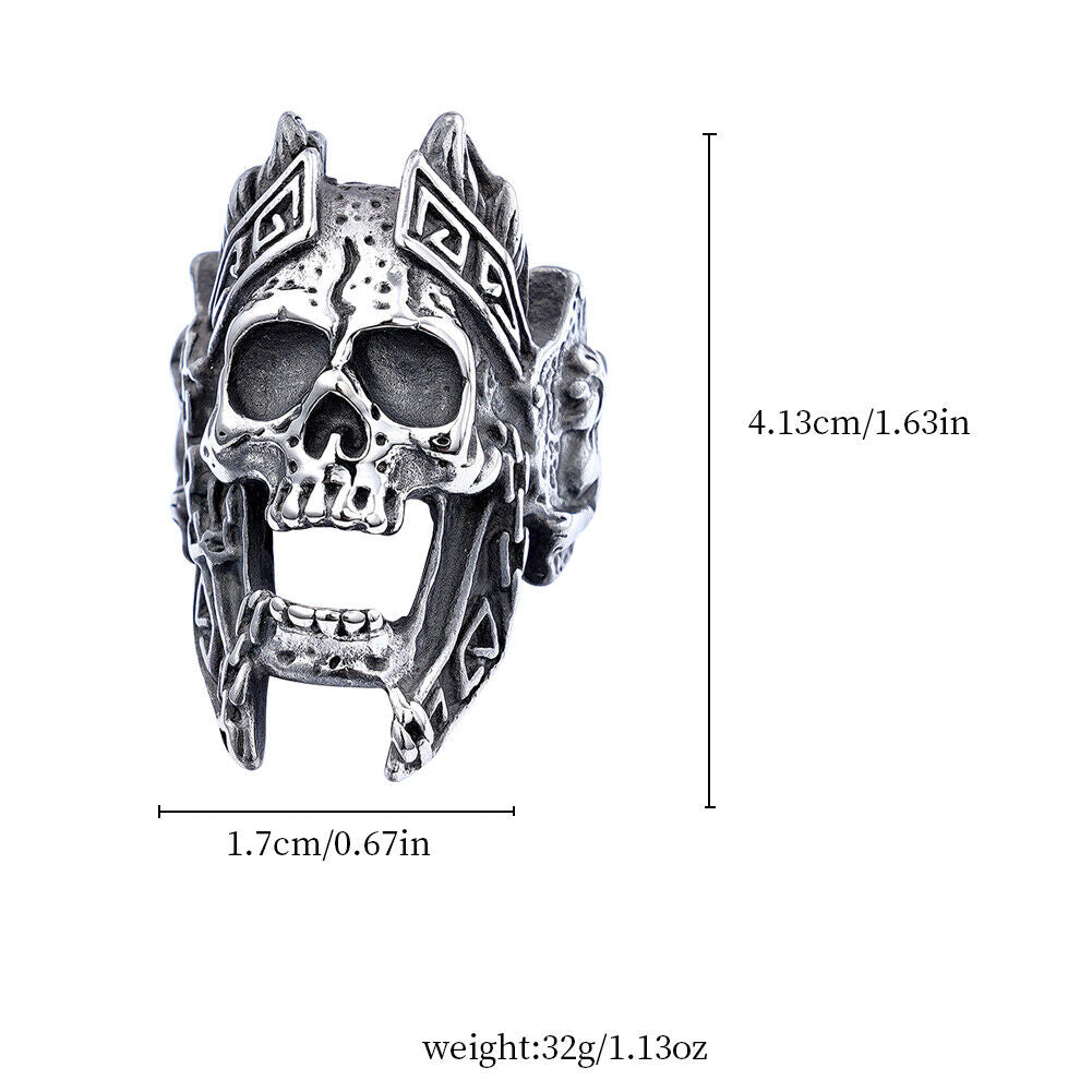 US Mens Stainless Steel Gothic MC Biker Skull Crown Ring Black Men Size 8-11