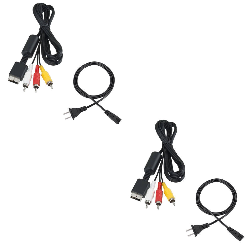US 4-8 Pack For Sony 1/2 PS2 FAT Audio AV RCA+AC Cable Power Supply Adapter Cord