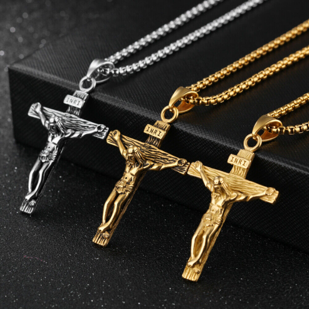 US 1-2 Pack Stainless Steel Jesus Christ Crucifix Cross Pendant Necklace For Men