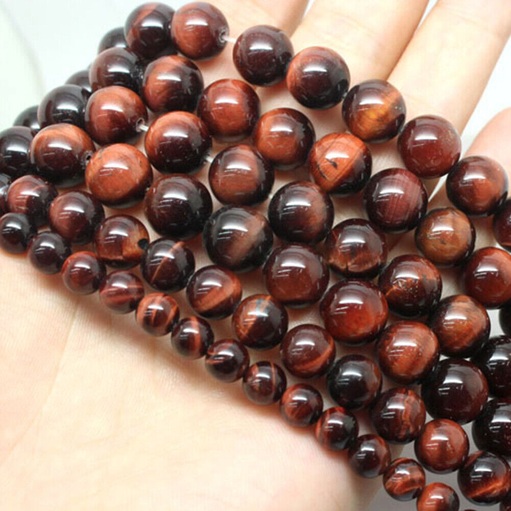 US 6/8/10mm Natural Stone Dark Red Jasper Round Beads Jewelry Making DIY Spacer