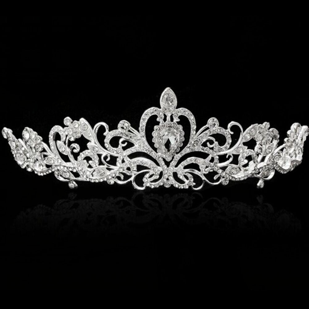 US 1-2 Silver Crystal Tiara Crown Wedding Bridal Princess Rhinestone Hair w/Comb