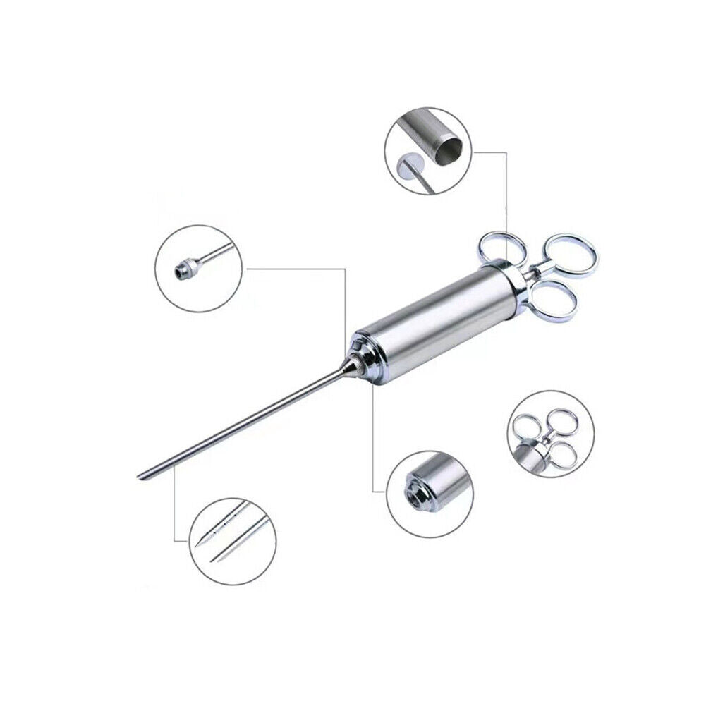 US 1-2 Pc Stainless Steel Seasoning Marinade Injector Gun Flavor Needle Meat BBQ