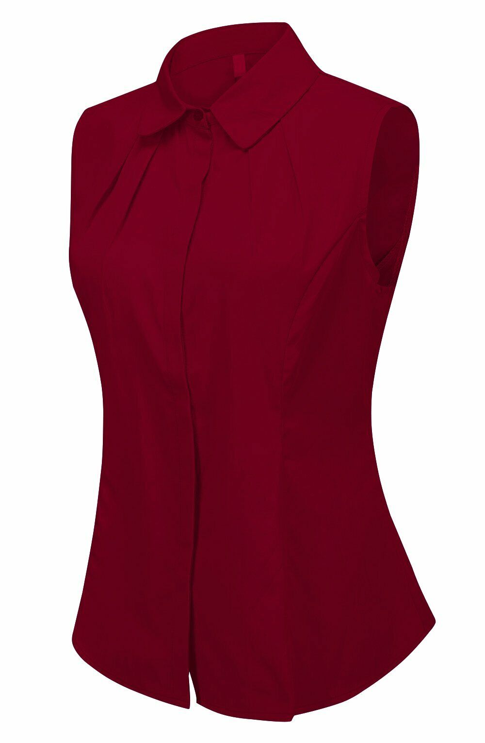Women's Cotton Sleeveless Button Down Shirt Collared Pleated Blouse