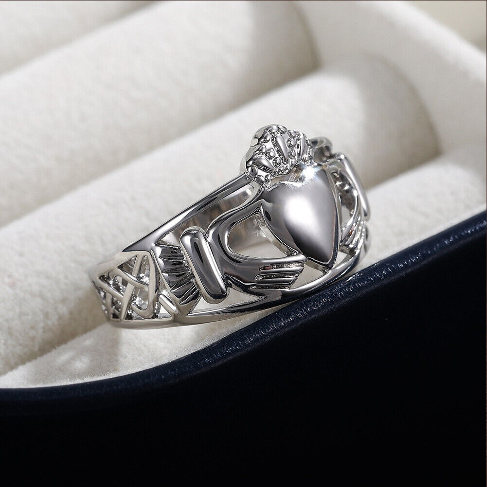 US 2 Pack Mens Celtic Irish Claddagh Stainless Steel Wedding Band Ring Size 7-11