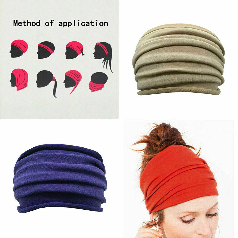 US 3-6 Pack Turban Soft Head Wrap Elastic Stretch Wide Yoga Headbands Hairbands