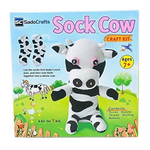 SadoCrafts Sock Sew Your Own Sock Doll Sewing Craft Kit Sew Bear Cow Dog