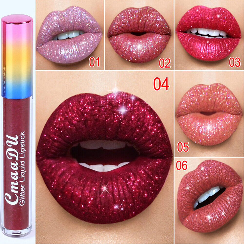 US 6-12 Pc Set 6 Color Glitter Liquid Lipstick Waterproof Long Lasting Lip Gloss