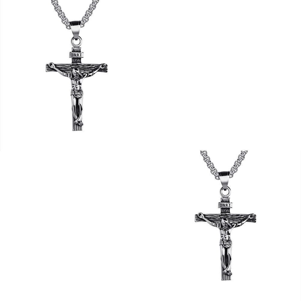US 1-2 Pack Stainless Steel Jesus Christ Crucifix Cross Pendant Necklace For Men