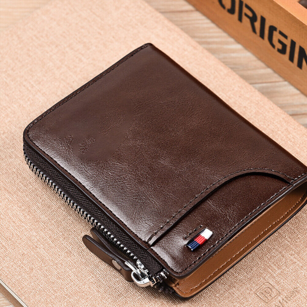 US 1-2 Pack Men RFID Blocking Leather Wallet Credit Card ID Holder Zipper Purse
