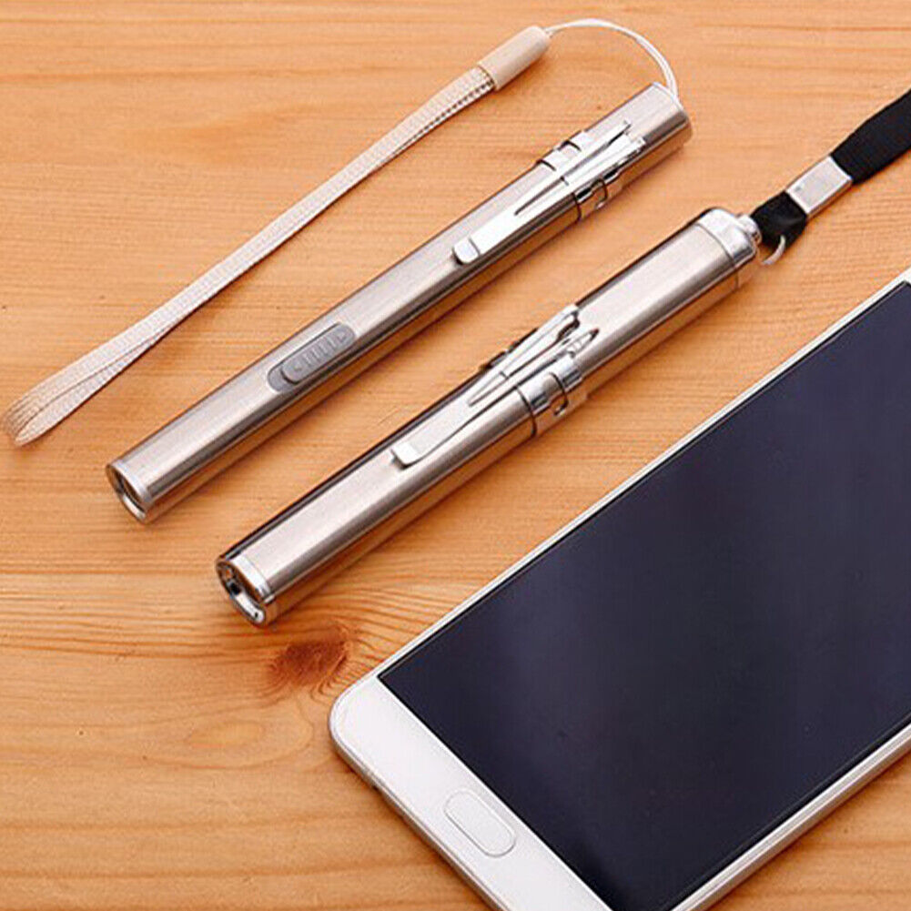 US 2-4Pc LED USB Stainless Steel Pen Light Rechargeable Mini Flashlight 500Lumen