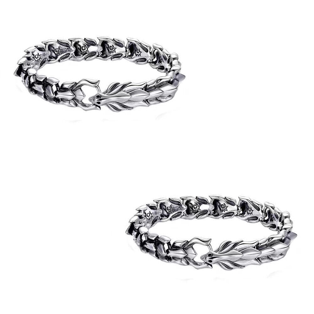 US Biker Rock Vintage Stainless Steel Link Dragon Scale Bangle Polished Bracelet