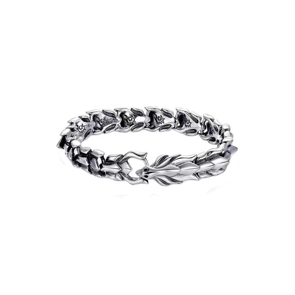 US Biker Rock Vintage Stainless Steel Link Dragon Scale Bangle Polished Bracelet
