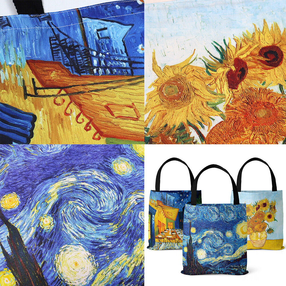 US 3-6 Pc Van Gogh Large Cotton Shoulder Tote Bag Canvas Shopping Casual Handbag