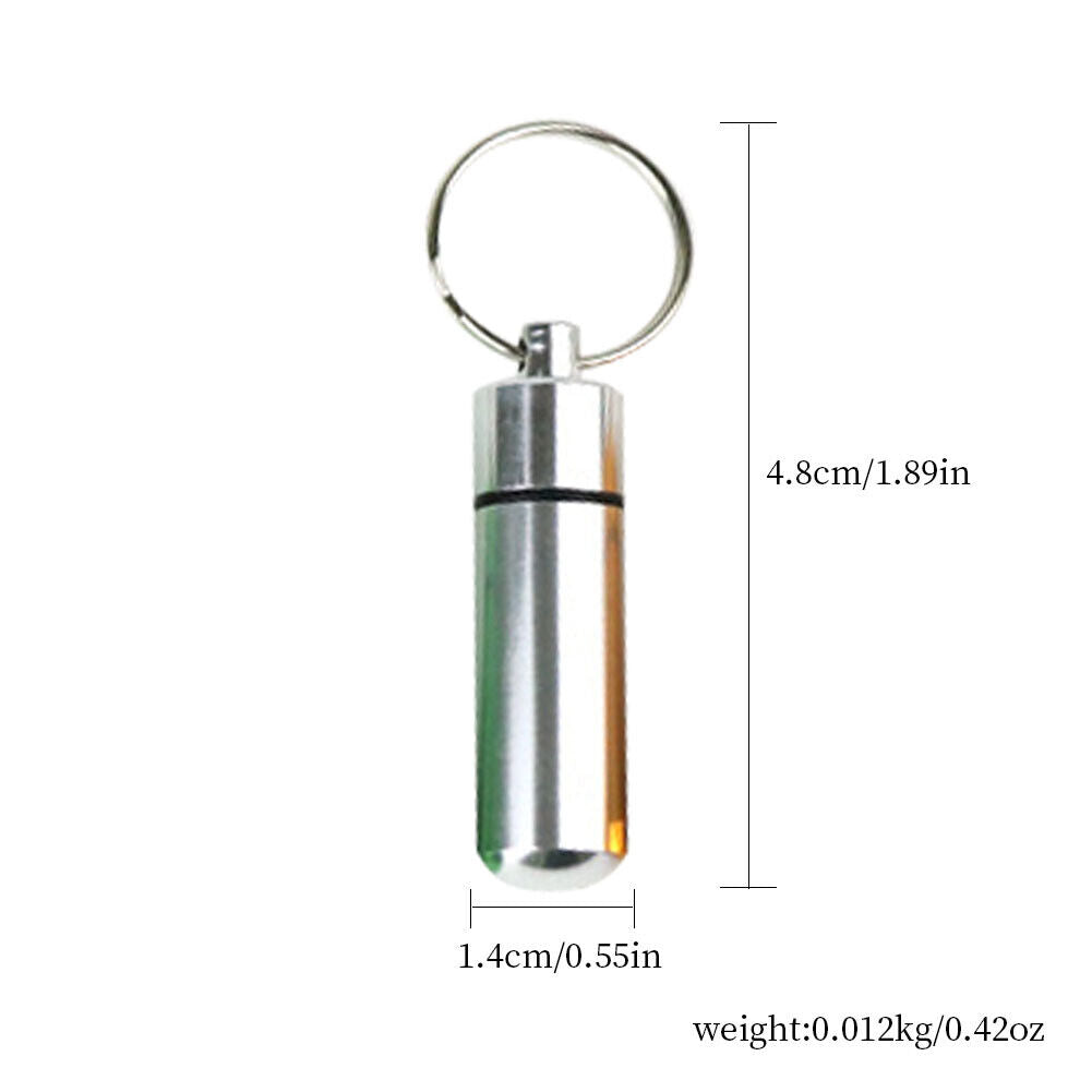 US 6-12 Aluminum Metal Pill Box Case Organizer Keychain Outdoor Medicine Bottle