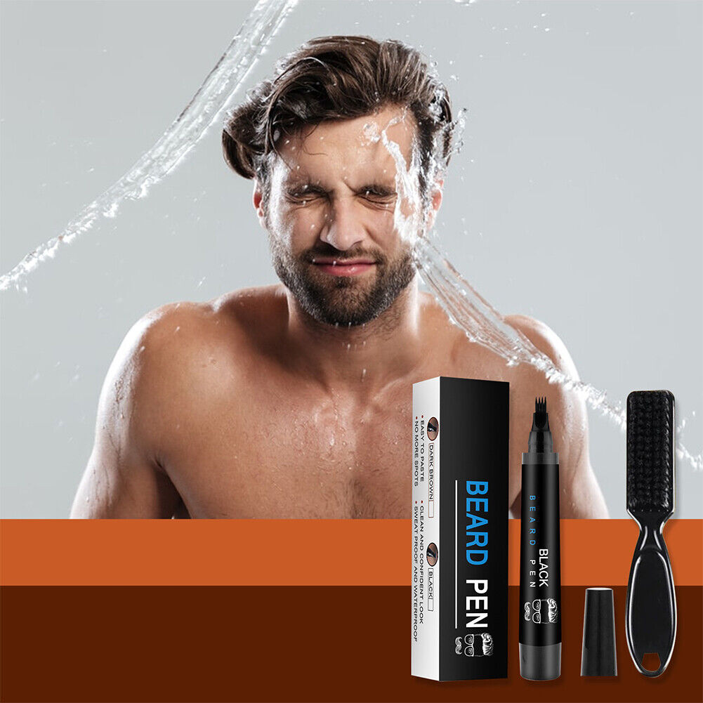 2Pc Waterproof Beard Pencil Filler Hair Grower Long Last Moustache Eyebrow Brush