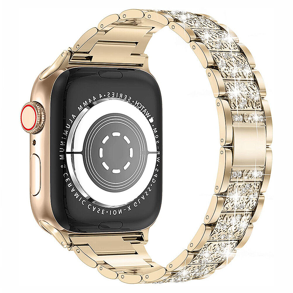 US Bling Diamond Stainless Steel Band Strap For Apple iWatch Series 1-7, 38-44MM