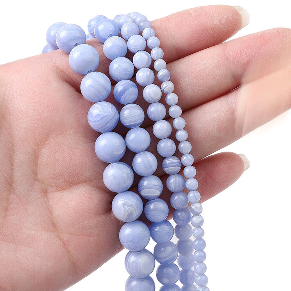 US 6/8/10 MM Purple Blue Lace Stone Beads Round Loose Bulk Beads Jewelry Making