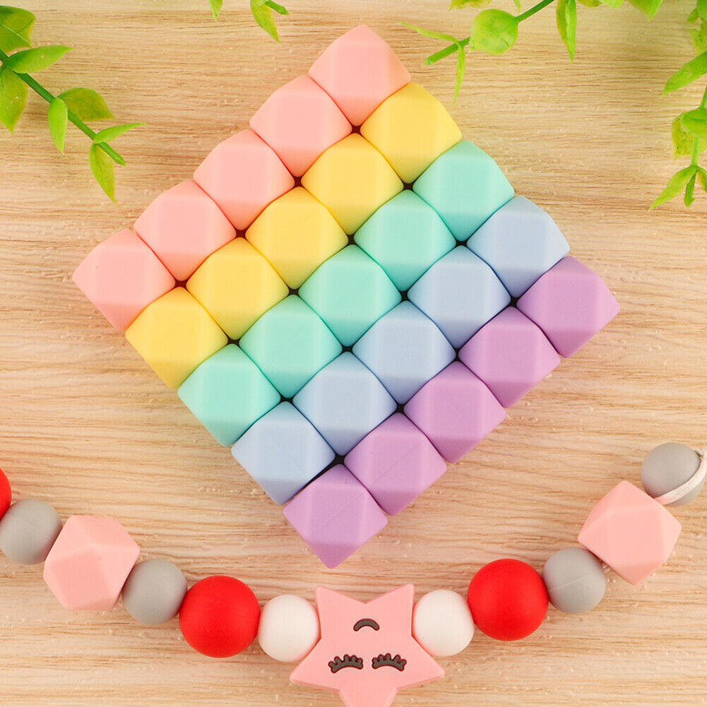 US 60-120 Pack 14mm Hexagon Silicone Beads Bulk Assorted Rubber Large Polygonal